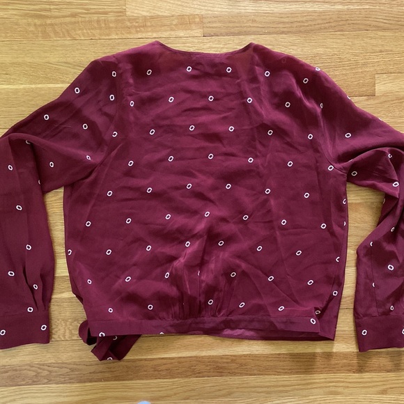 J.Crew Burgundy Silk Wrap Top - Picture 6 of 7